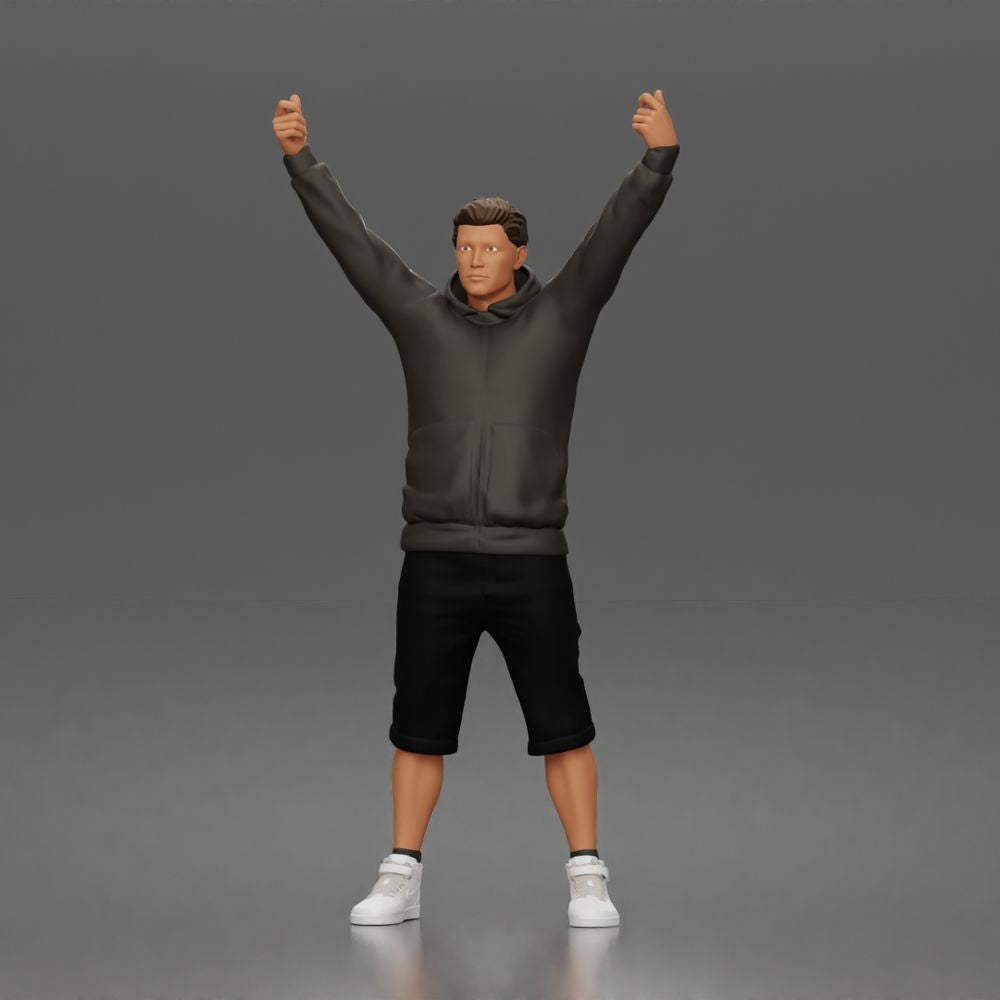 Photo produit de modélisme diorama 0 : figurine debout : manifestant avec bannière, sweat à capuche, short et chaussures de sport (a179)