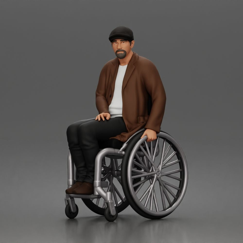Diorama Modellbau Produktfoto 0: Sitzende Figur: Älterer Mann im Rollstuhl mit Mantel (a209)