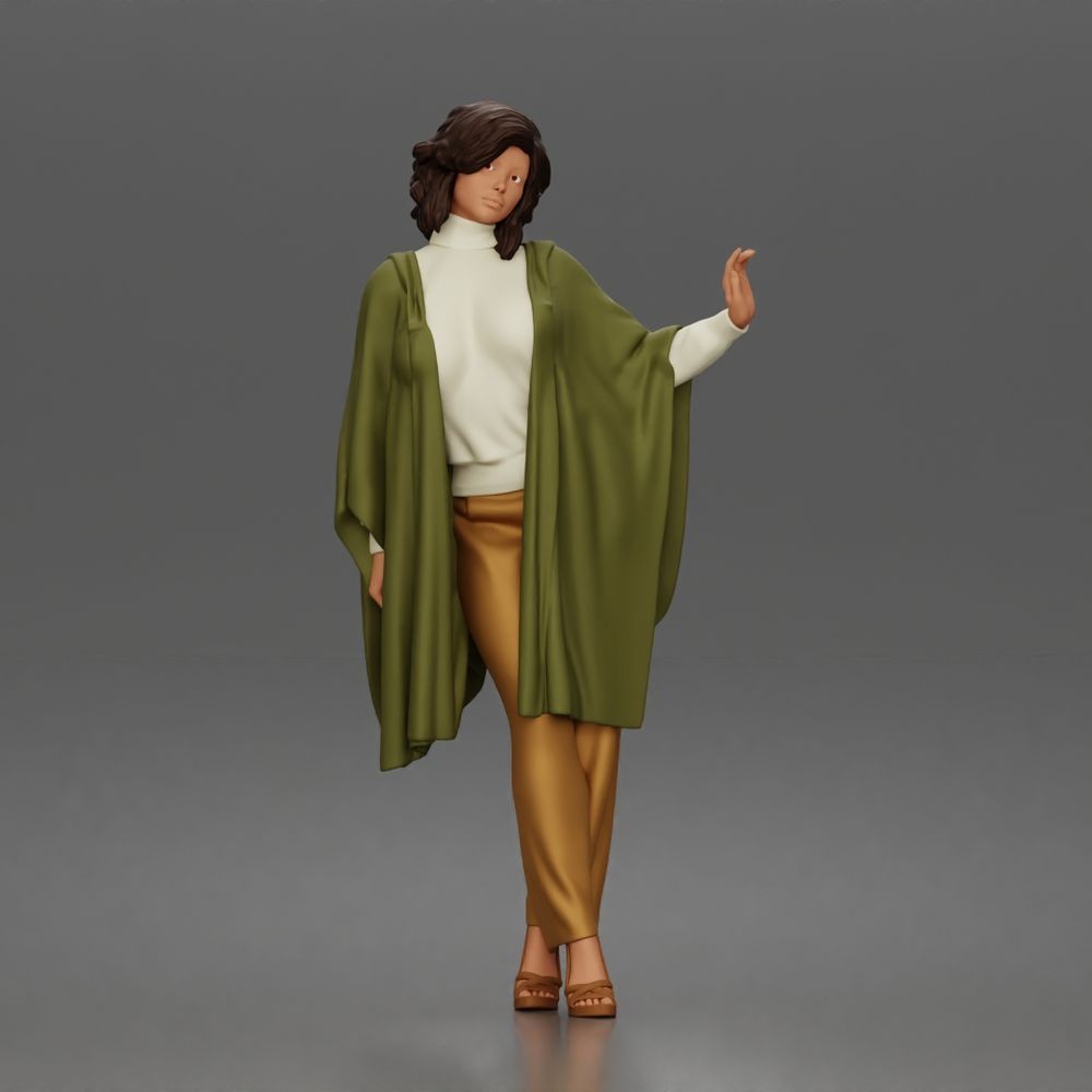 Diorama Modellbau Produktfoto 0: Stehende Figur: Frau mit erhobener Hand, fließendem Cape & Plateauschuhen (a174)