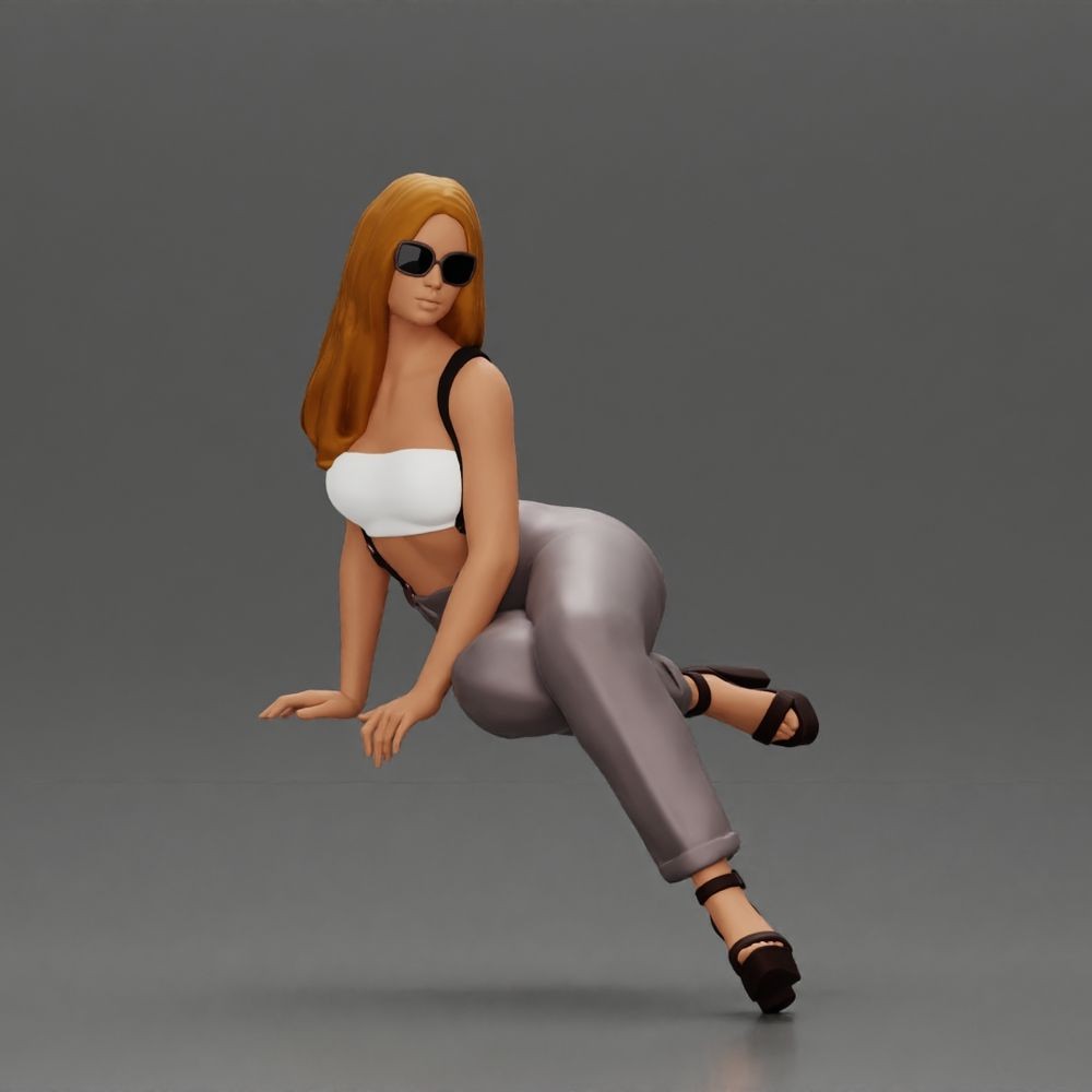Diorama Modellbau Produktfoto 0: Sitzende Figur: Frau mit Sonnenbrille, ärmellosem Oberteil & Absatzsandalen (a162)