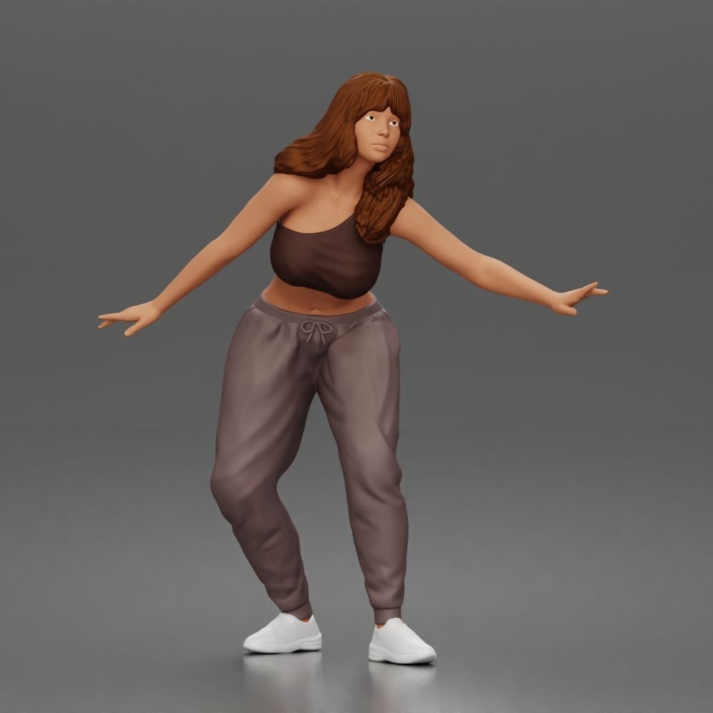 Diorama Modellbau Produktfoto 0: Stehende Figur: Skaterin in Balancehaltung mit Crop-Top, Jogginghose & Sneakern (a171)