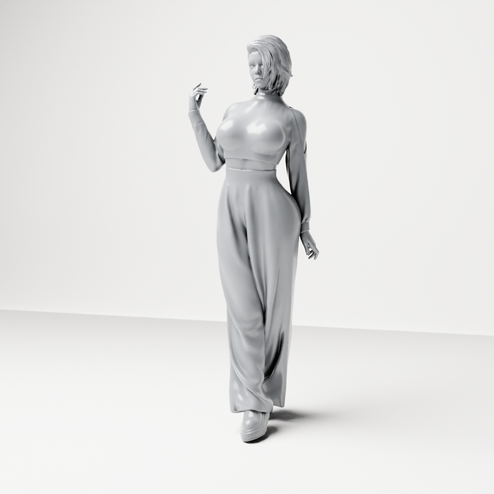 Diorama Modellbau Produktfoto 1: Stehende Figur: Frau mit bauchfreiem Rollkragenoberteil & weiter Hose (a167)