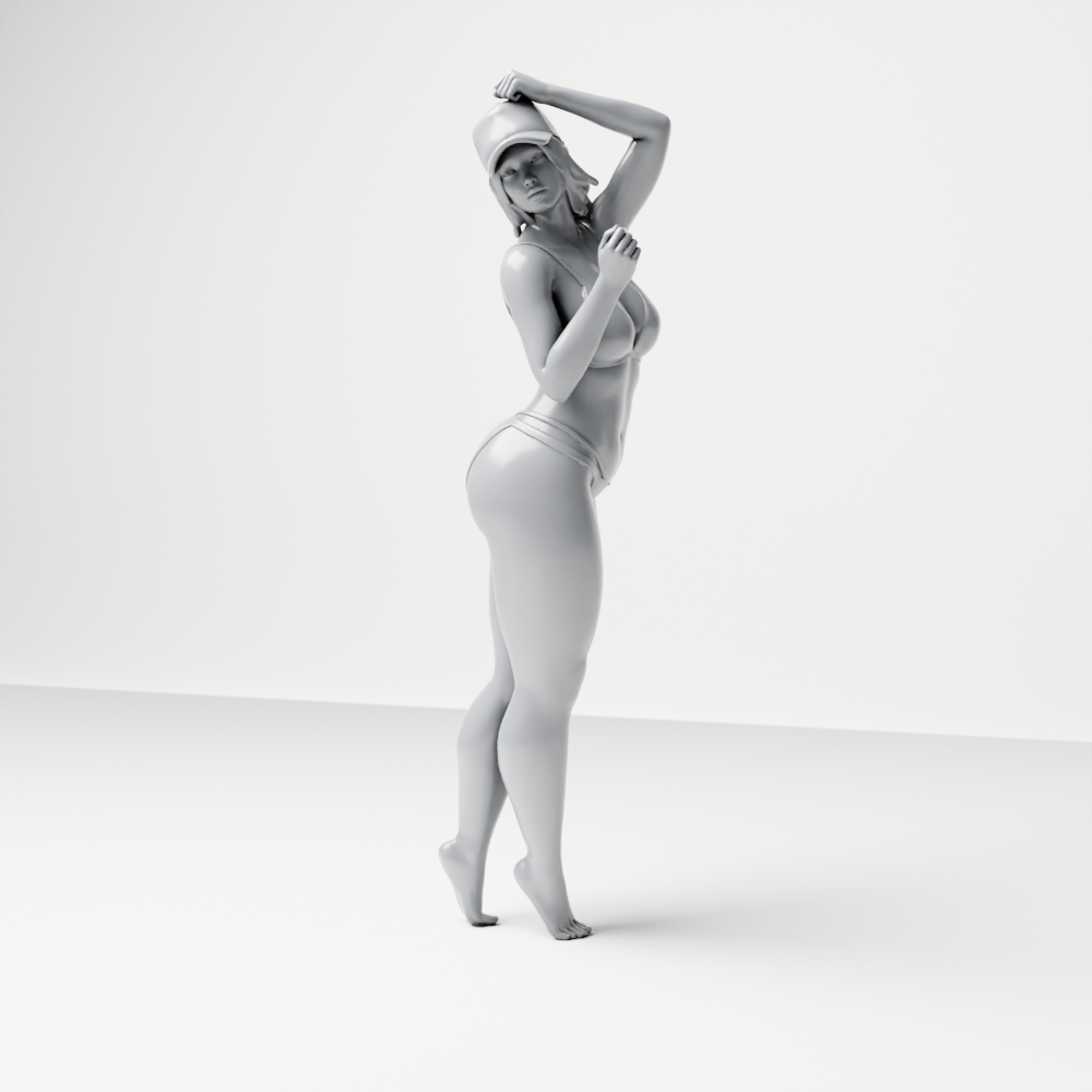 Diorama Modellbau Produktfoto 1: Stehende Figur: Frau im Bikini mit Kappe und erhobenem Arm (a160)