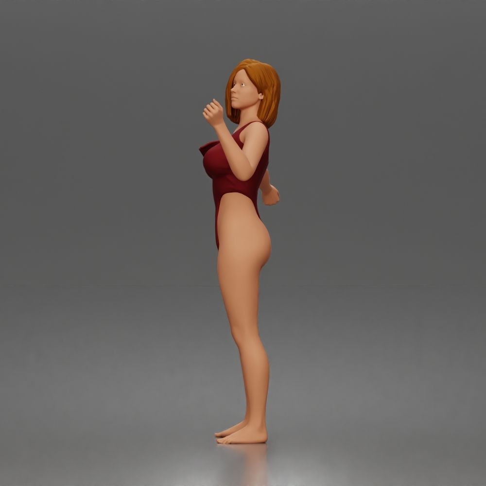 Diorama Modellbau Produktfoto 1: Stehende Figur: Frau im einteiligen Bodysuit mit ausgestreckten Armen (a206)