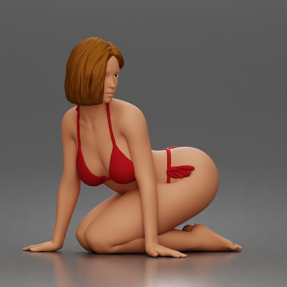 Photo produit de modélisme de diorama 1 : figurine agenouillée : femme de plage en bikini noué (a182)