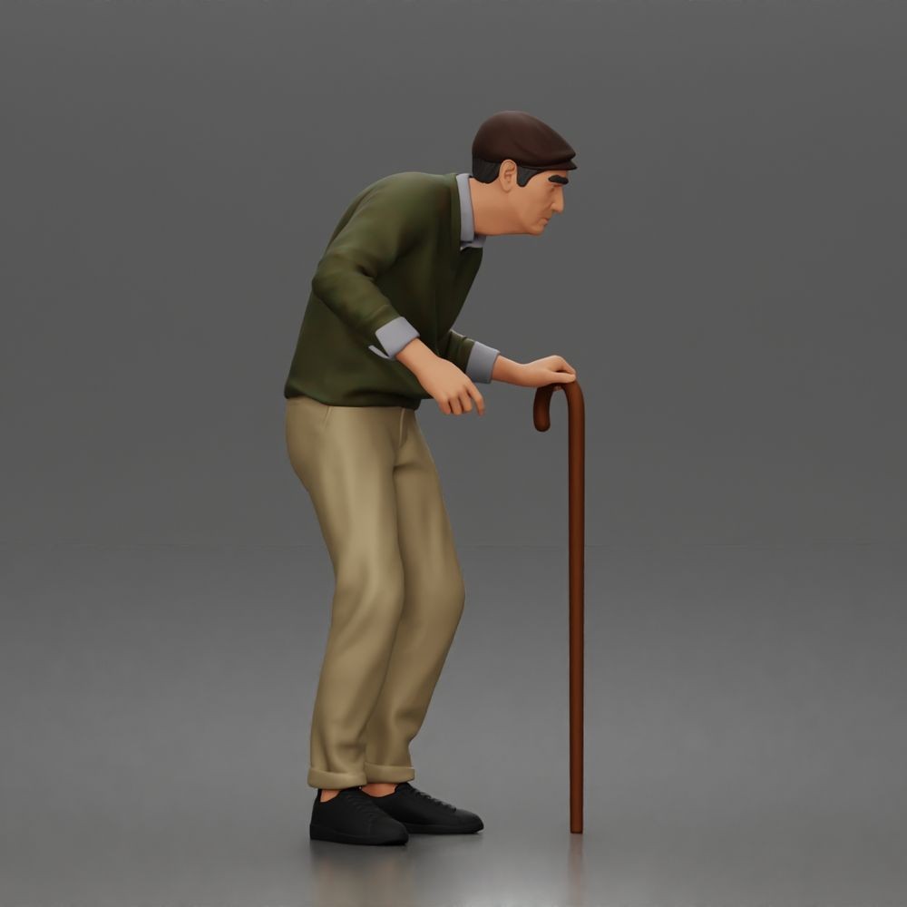 Photo produit de modélisme pour diorama 2 : figurine debout : homme âgé avec canne et pull (a168)