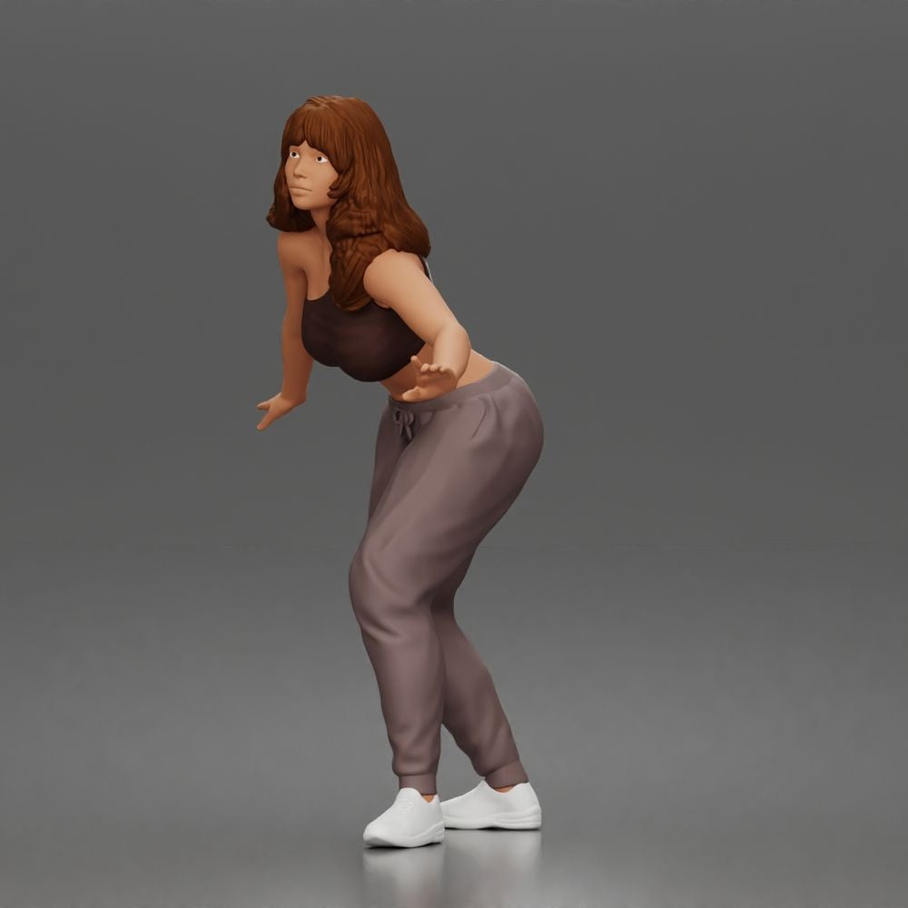 Diorama Modellbau Produktfoto 1: Stehende Figur: Skaterin in Balancehaltung mit Crop-Top, Jogginghose & Sneakern (a171)