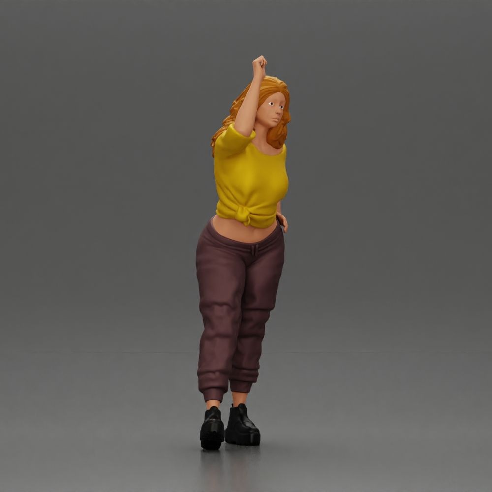 Diorama Modellbau Produktfoto 2: Stehende Figur: Frau mit erhobenem Arm & Hand an der Hüfte (a157)