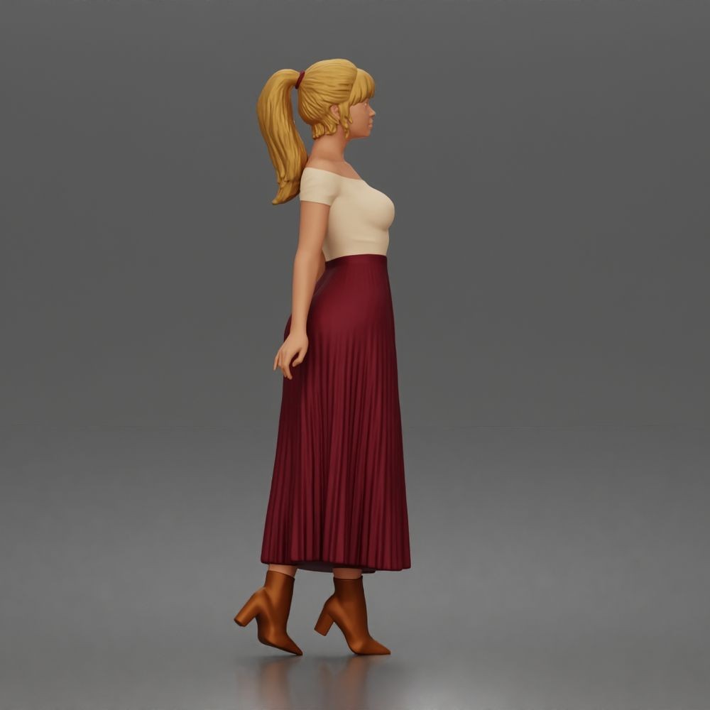 Photo produit de modélisme de diorama 1 : figurine debout : femme avec haut épaules dénudées et longue jupe plissée (a181)