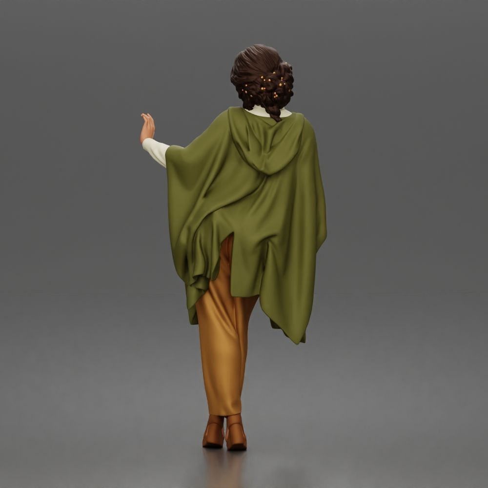 Diorama Modellbau Produktfoto 2: Stehende Figur: Frau mit erhobener Hand, fließendem Cape & Plateauschuhen (a174)