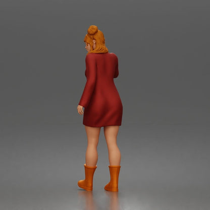 Photo produit de modélisme de diorama 2 : figurine debout : femme faisant signe pour appeler un taxi, robe à manches longues et bottes (a204)