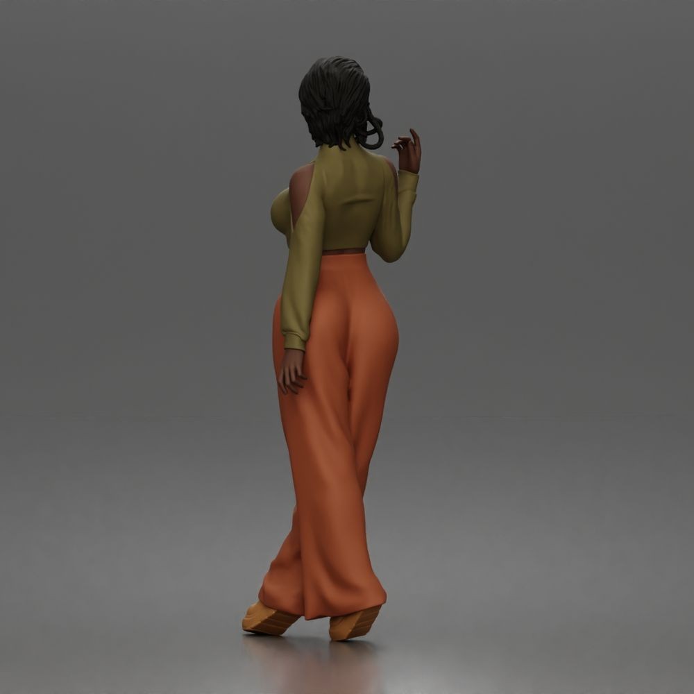 Diorama Modellbau Produktfoto 3: Stehende Figur: Frau mit bauchfreiem Rollkragenoberteil & weiter Hose (a167)