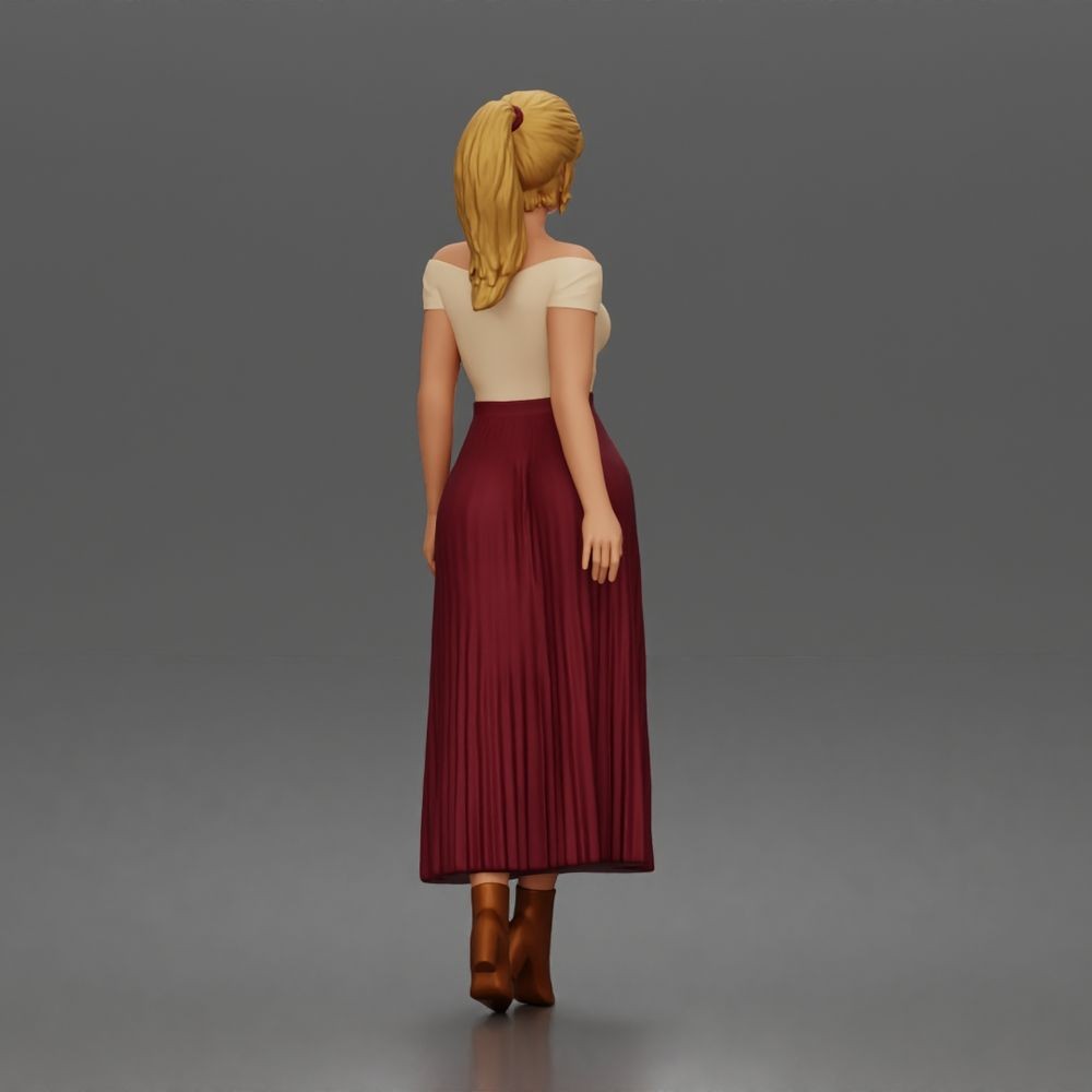 Photo produit de modélisme pour diorama 2 : figurine debout : femme avec haut à épaules dénudées et longue jupe plissée (a181)