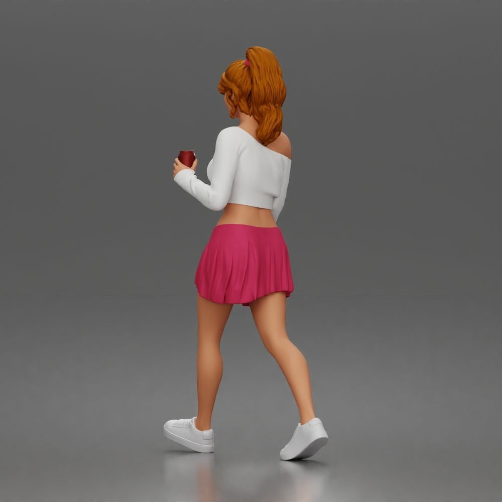 Diorama Modellbau Produktfoto 2: Gehende Figur: Sportlerin/Junge Frau mit Getränkebecher in Freizeitkleidung (a213)