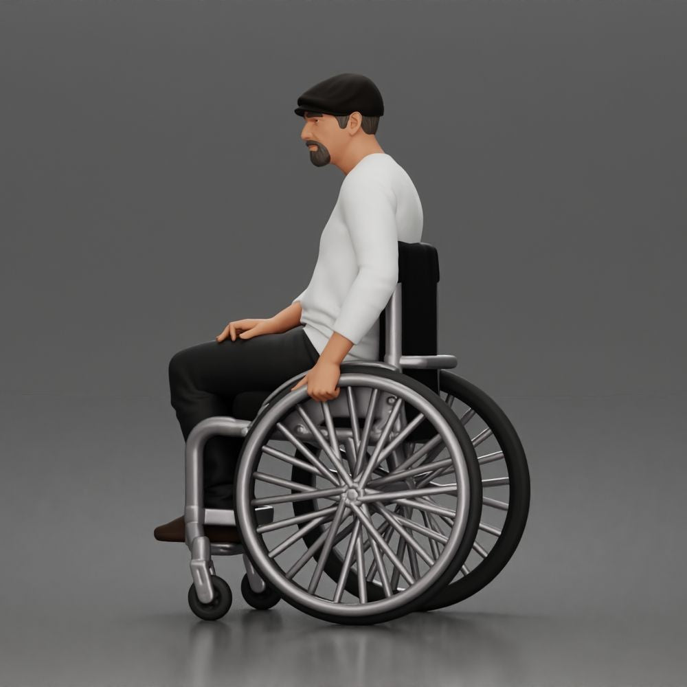 Diorama Modellbau Produktfoto 3: Sitzende Figur: Älterer Mann im Rollstuhl mit Freizeitkleidung (a202)