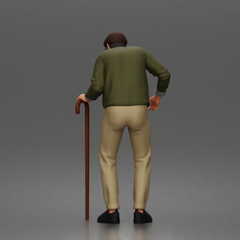 Photo produit de modélisme pour diorama 4 : figurine debout : homme âgé avec canne et pull (a168)