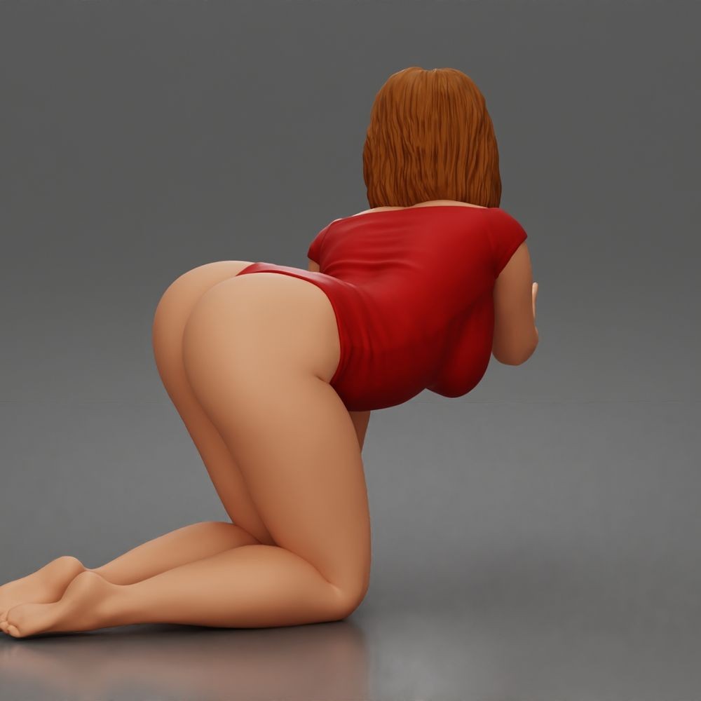 Photo produit de modélisme pour diorama 3 : figurine agenouillée, femme en body avec le buste penché vers l’avant et une main au sol (a175)