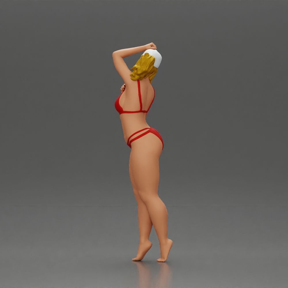 Diorama Modellbau Produktfoto 4: Stehende Figur: Frau im Bikini mit Kappe und erhobenem Arm (a160)