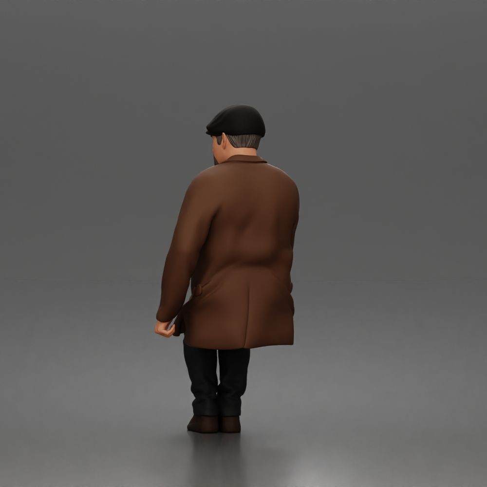 Diorama Modellbau Produktfoto 3: Sitzende Figur: Älterer Mann mit Mütze & Jacke (a210)
