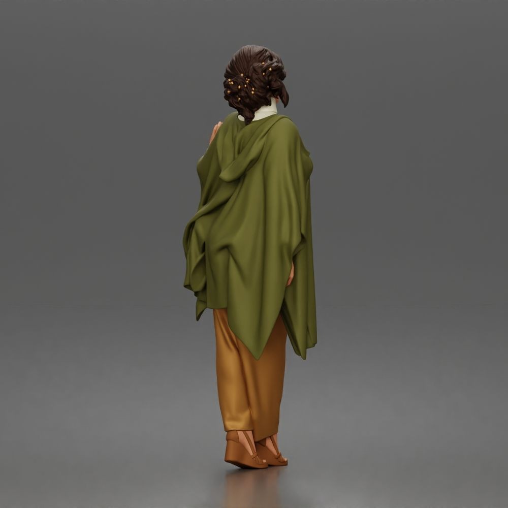 Diorama Modellbau Produktfoto 3: Stehende Figur: Frau mit erhobener Hand, fließendem Cape & Plateauschuhen (a174)