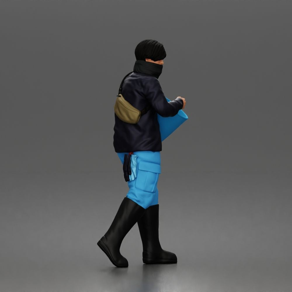 Photo produit de diorama 3 : figurine debout : soigneur animalier avec seau de nourriture ouvert (a191)