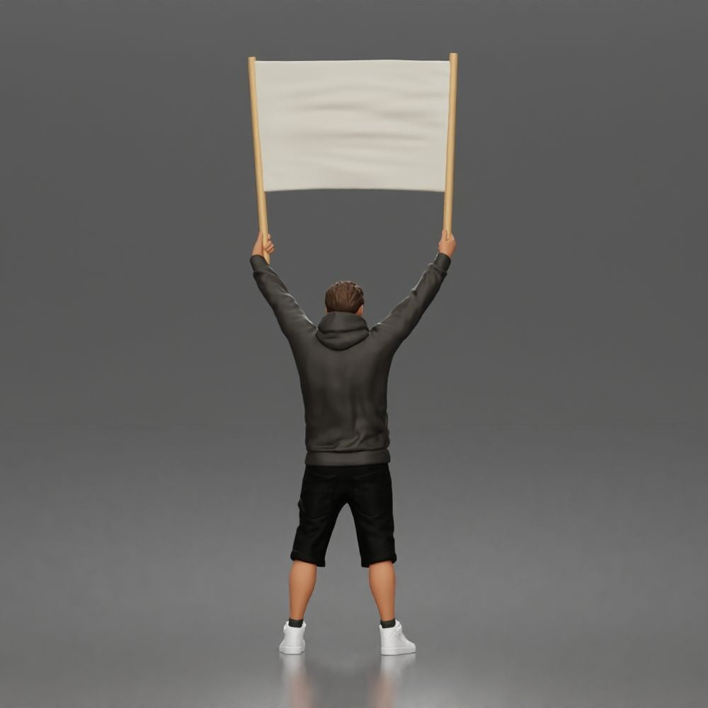 Diorama Modellbau Produktfoto 3: Stehende Figur: Demonstrant mit leerem Banner, Kapuzenpullover & Shorts (a178)