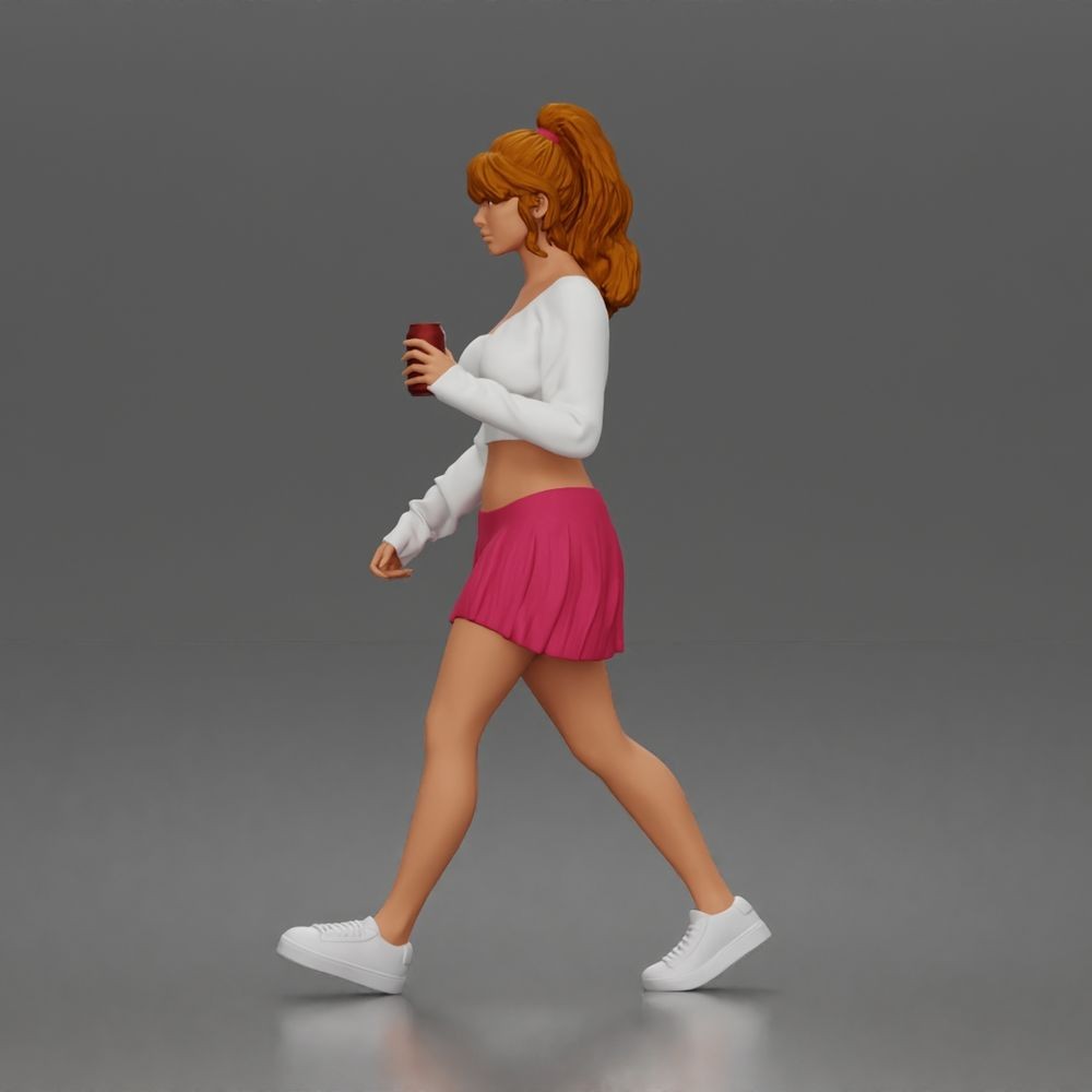 Diorama Modellbau Produktfoto 3: Gehende Figur: Sportlerin/Junge Frau mit Getränkebecher in Freizeitkleidung (a213)