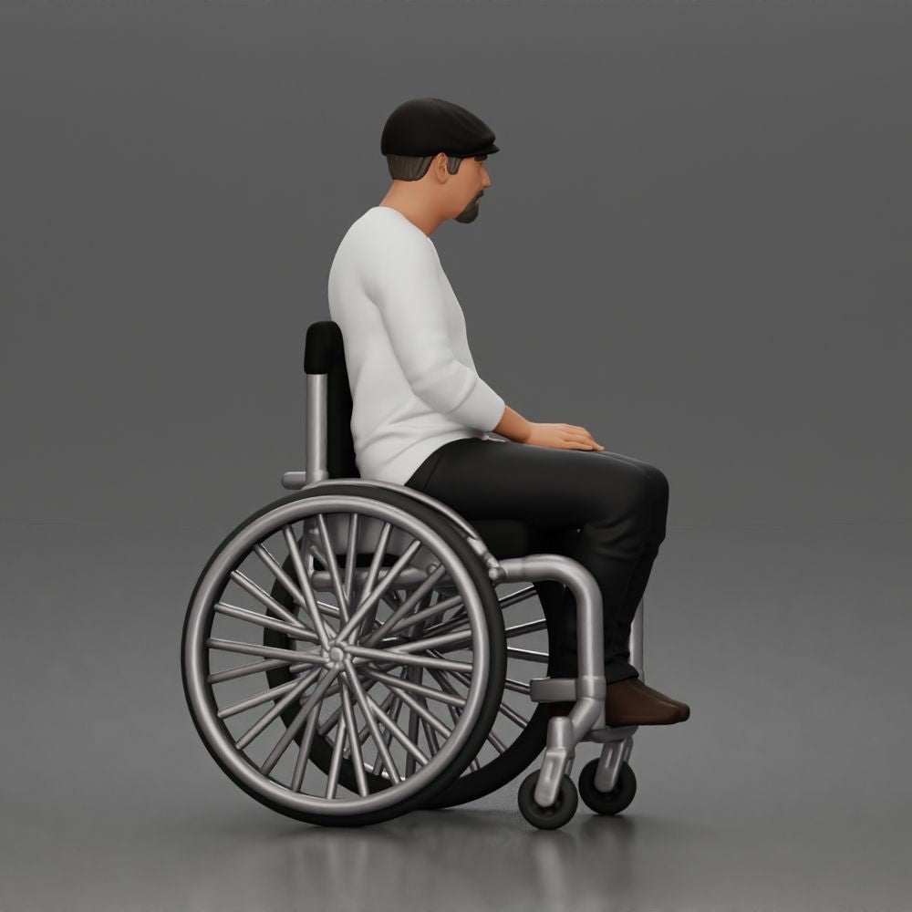 Diorama Modellbau Produktfoto 4: Sitzende Figur: Älterer Mann im Rollstuhl mit Freizeitkleidung (a202)