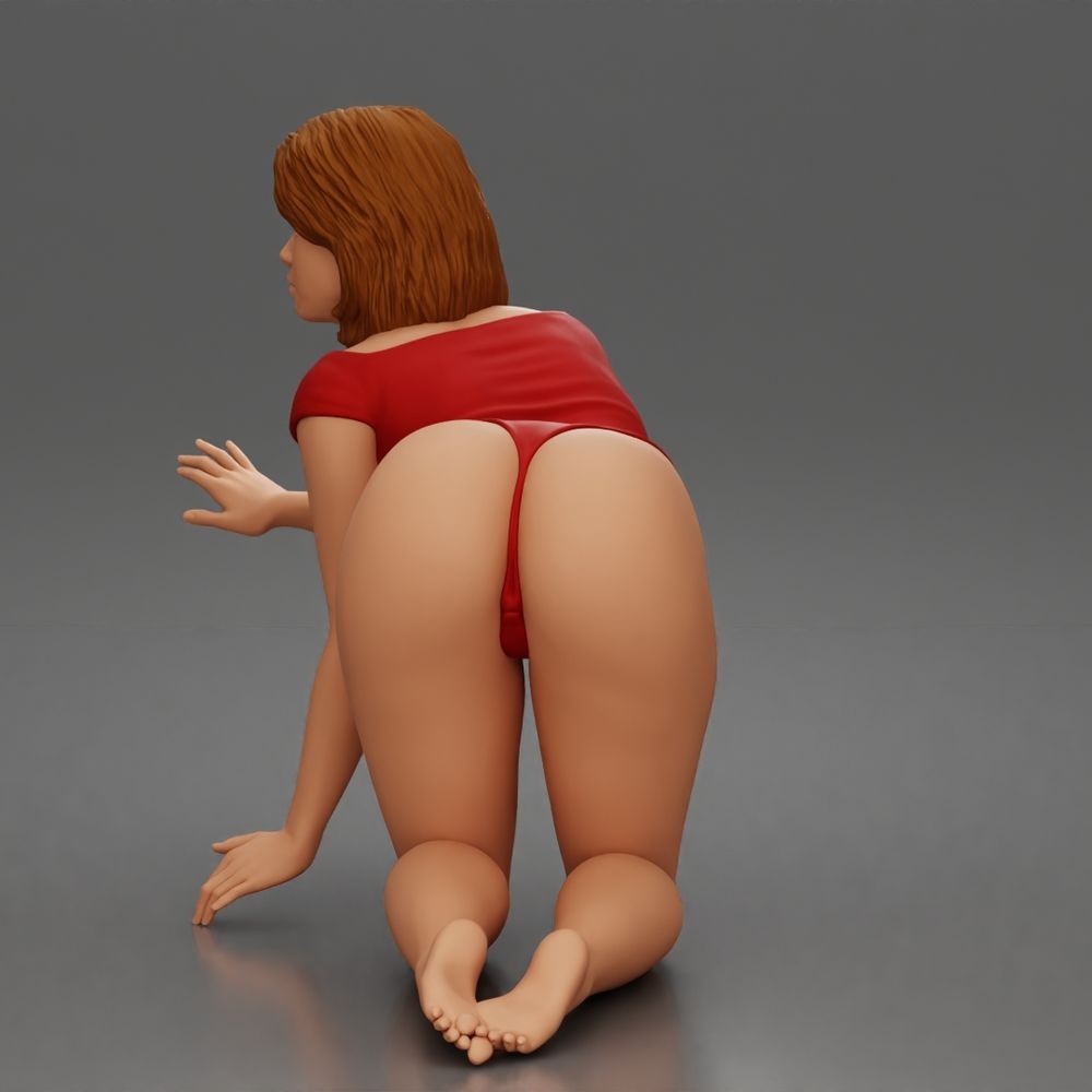 Photo produit de modélisme pour diorama 4 : figurine agenouillée : femme en bodysuit, buste penché vers l’avant et main au sol (a175)