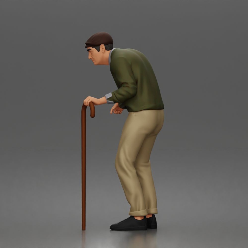 Photo produit de modélisme pour diorama 5 : figurine debout : homme âgé avec canne et pull (a168)