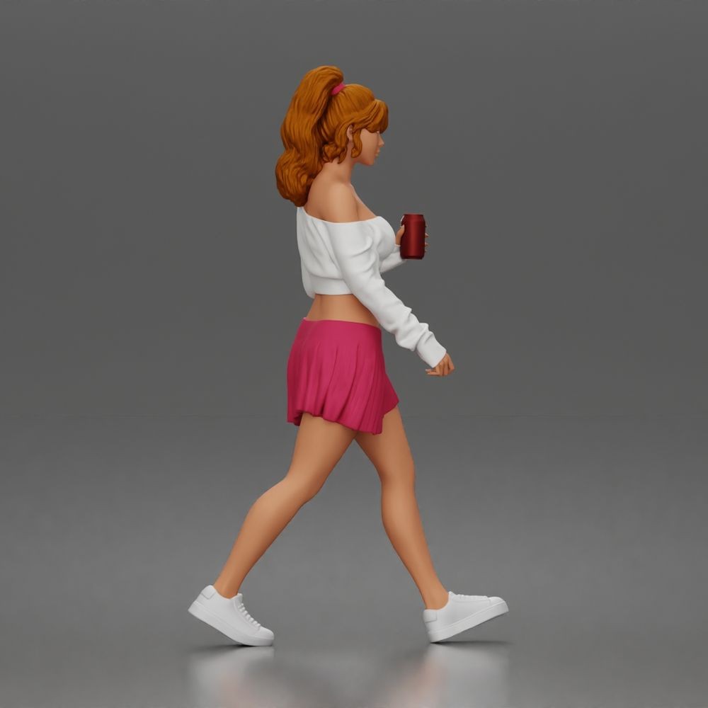 Diorama Modellbau Produktfoto 4: Gehende Figur: Sportlerin/Junge Frau mit Getränkebecher in Freizeitkleidung (a213)