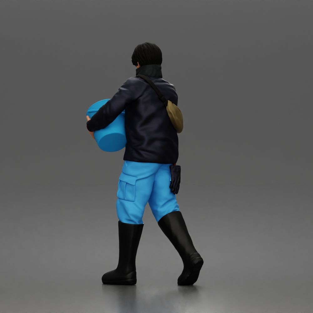 Photo produit de modélisme pour diorama 5 : figurine debout : soigneur animalier avec seau de nourriture ouvert (a191)