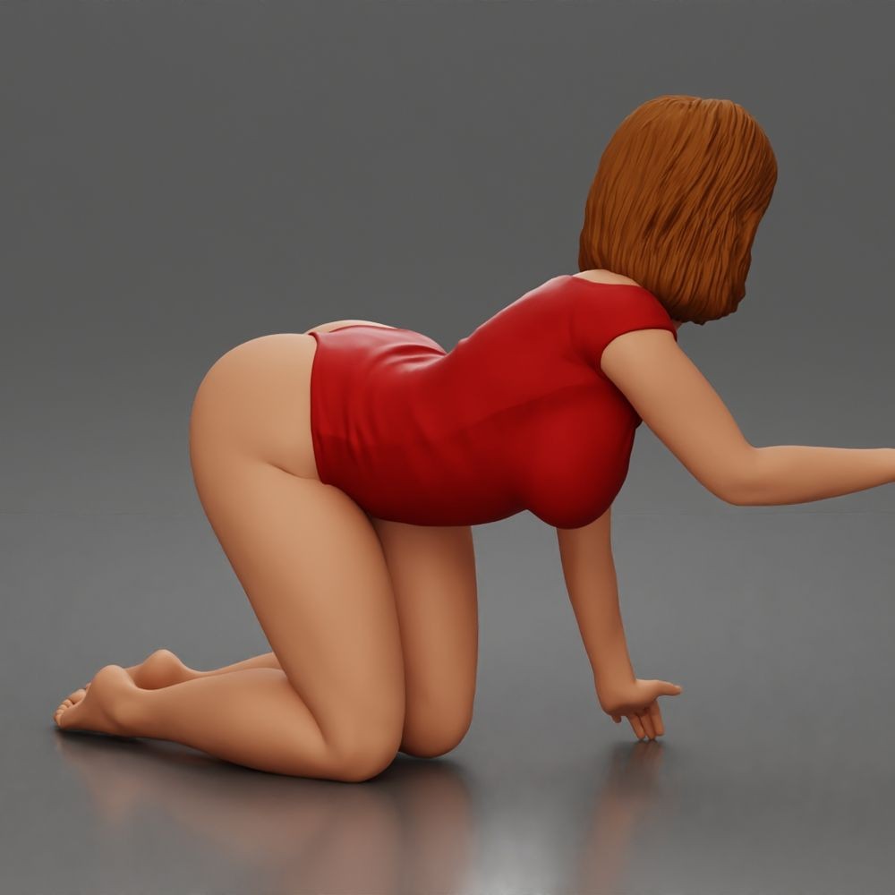 Photo produit de modélisme de diorama 5 : figurine agenouillée, femme en body, le buste penché vers l’avant et une main au sol (a175)
