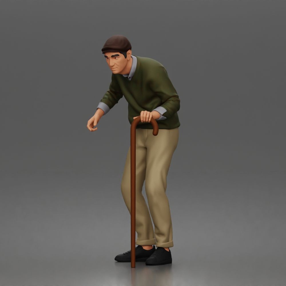 Photo produit de modélisme pour diorama 6 : figurine debout : homme âgé avec canne et pull (a168)