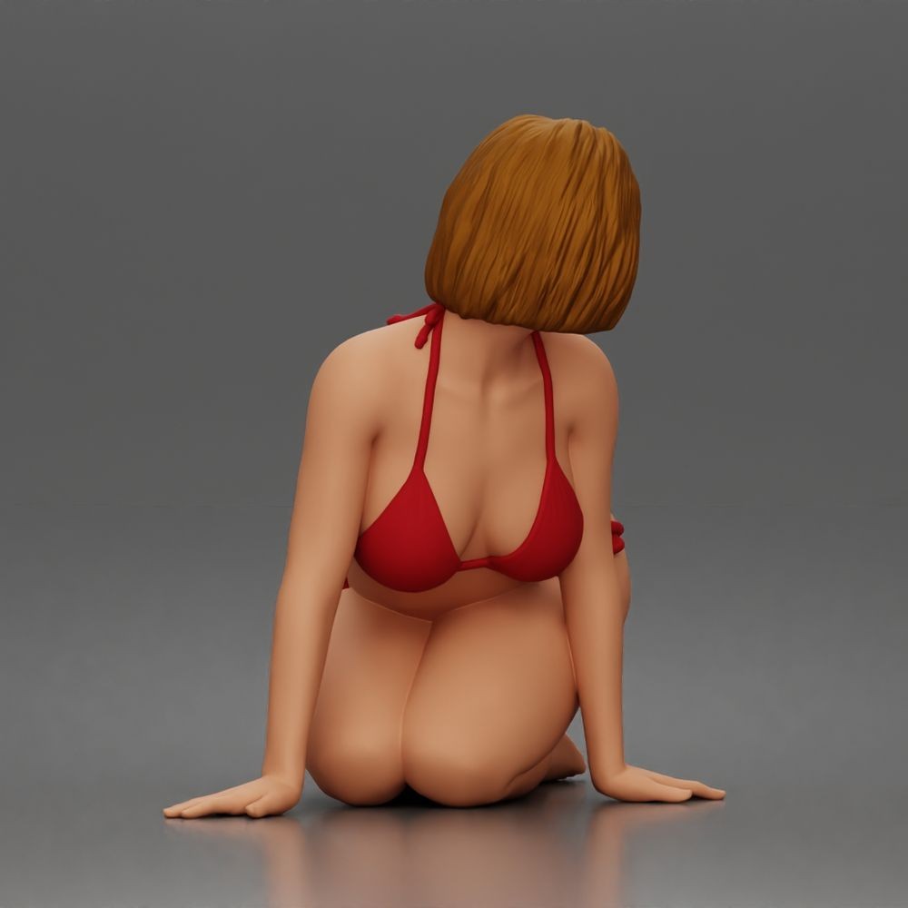 Photo produit de modélisme pour diorama 5 : figurine agenouillée : femme de plage en bikini noué (a182)