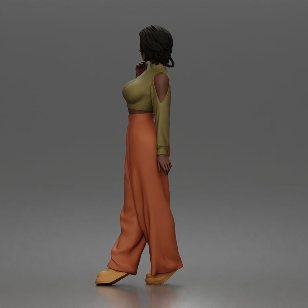 Diorama Modellbau Produktfoto 6: Stehende Figur: Frau mit bauchfreiem Rollkragenoberteil & weiter Hose (a167)