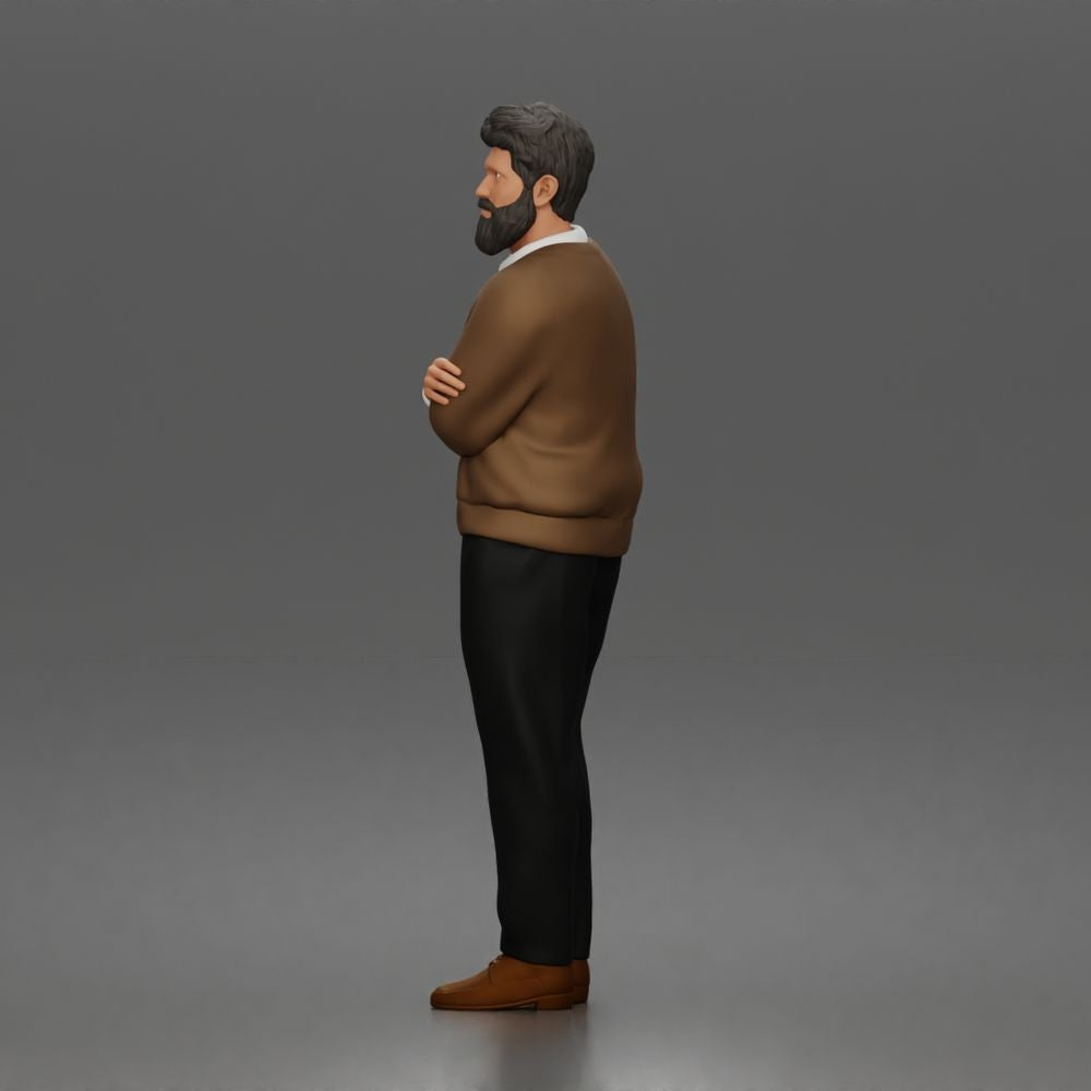 Diorama Modellbau Produktfoto 5: Stehende Figur: Bärtiger Mann mit verschränkten Armen & Strickjacke (a208)