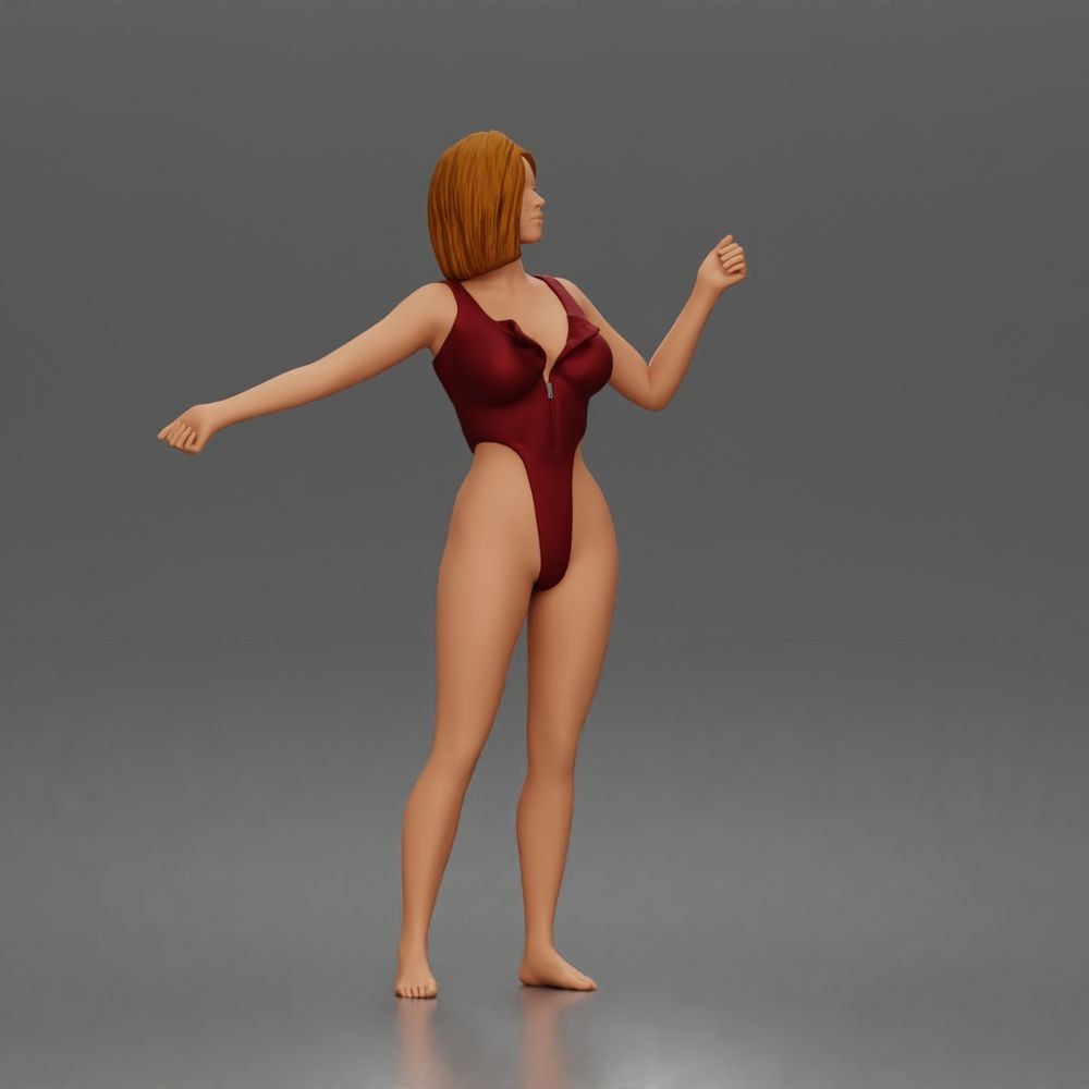 Diorama Modellbau Produktfoto 5: Stehende Figur: Frau im einteiligen Bodysuit mit ausgestreckten Armen (a206)