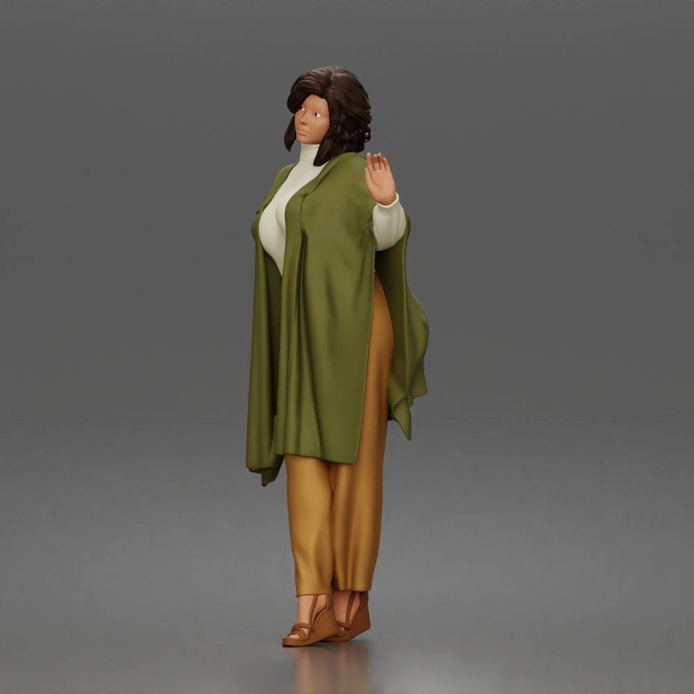 Diorama Modellbau Produktfoto 5: Stehende Figur: Frau mit erhobener Hand, fließendem Cape & Plateauschuhen (a174)