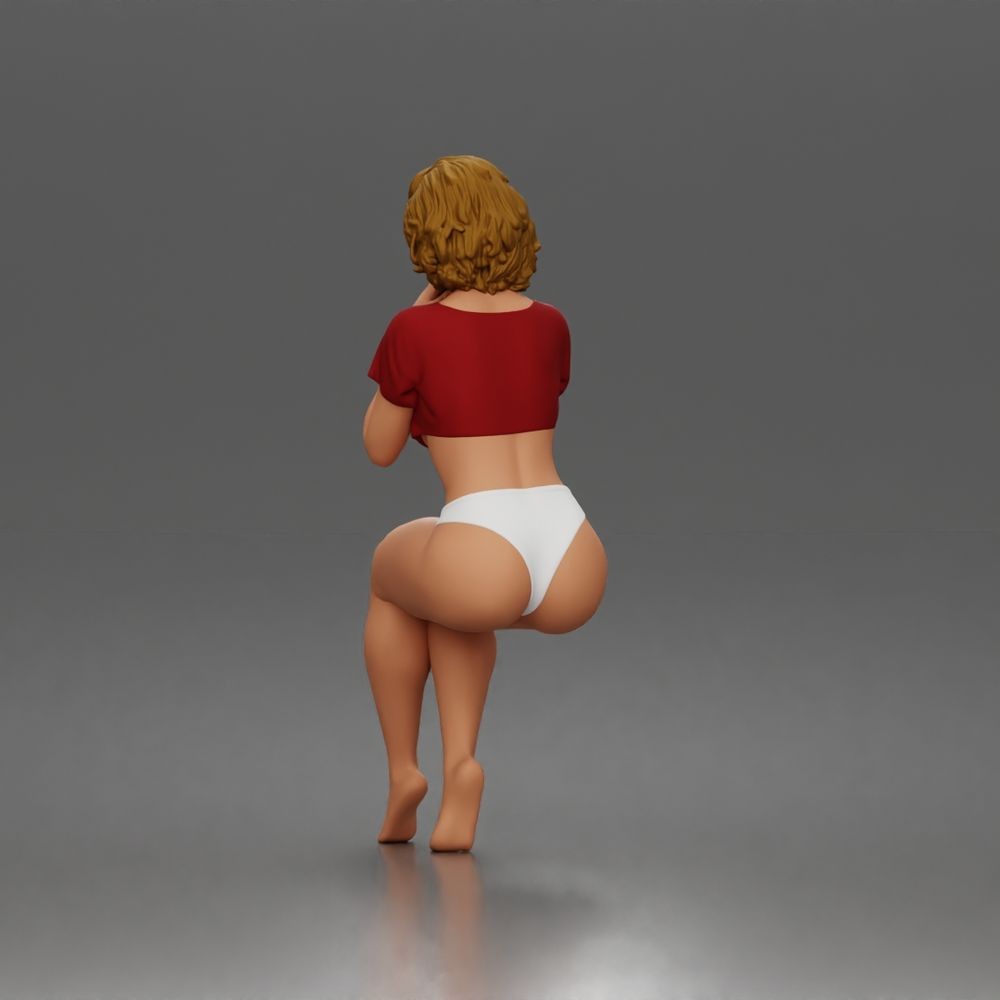 Diorama Modellbau Produktfoto 5: Sitzende Figur: Frau im Crop-Top mit gefalteten Händen am Kinn (a195)