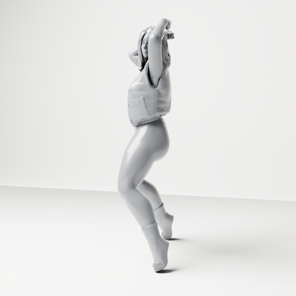Diorama Modellbau Produktfoto 7: Stehende Figur: Frau im Jumpsuit mit erhobenen Armen (a155)