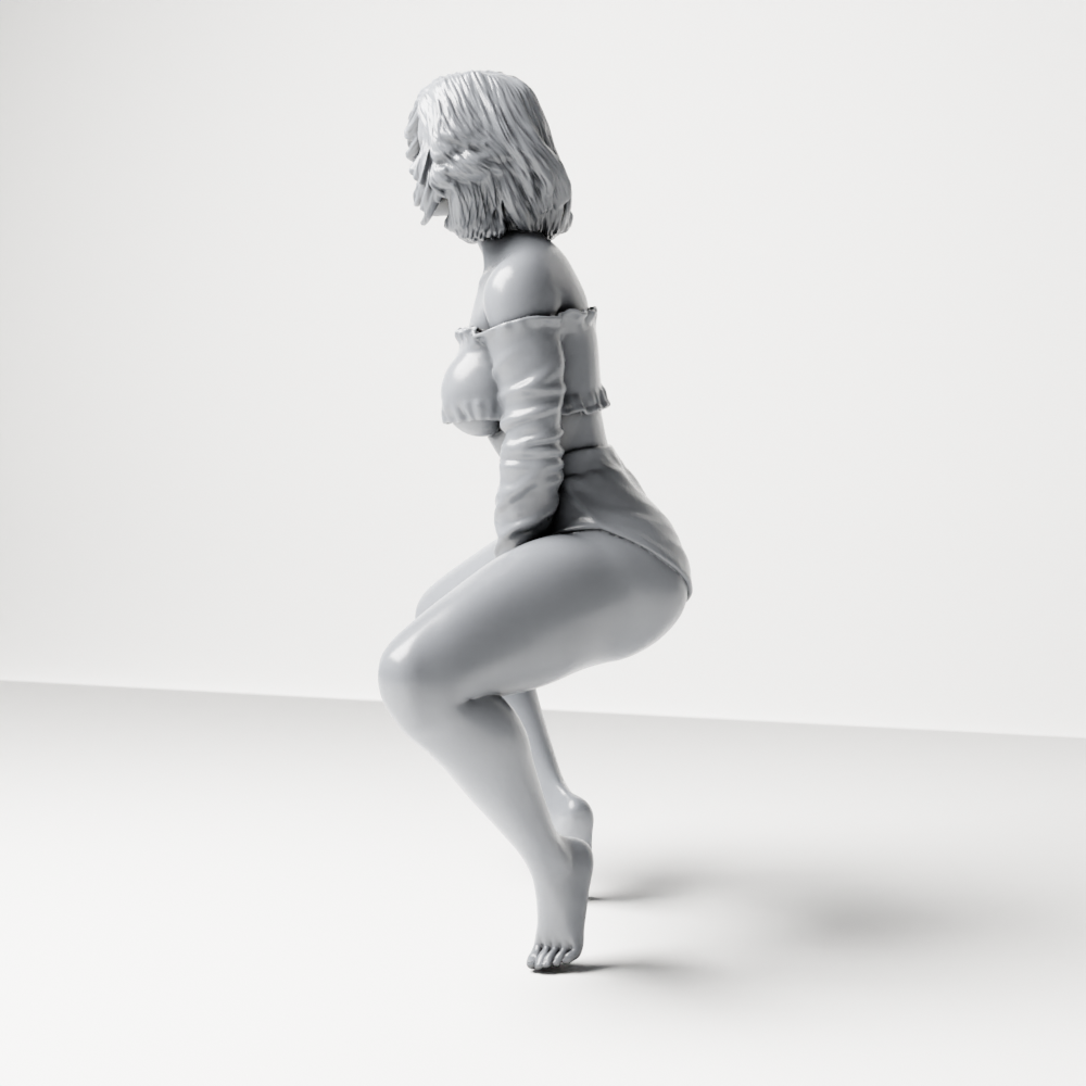 Diorama Modellbau Produktfoto 6: Hockende Figur: Tänzerin mit schulterfreiem Crop-Top & Shorts (a185)