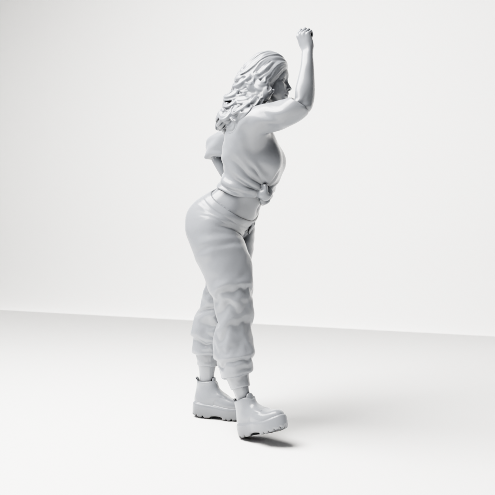 Diorama Modellbau Produktfoto 7: Stehende Figur: Frau mit erhobenem Arm & Hand an der Hüfte (a157)