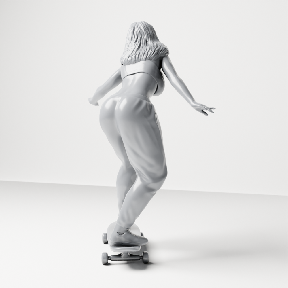 Diorama Modellbau Produktfoto 6: Diorama Figur: Skaterin balancierend auf Skateboard mit Crop-Top & Jogginghose (a170)