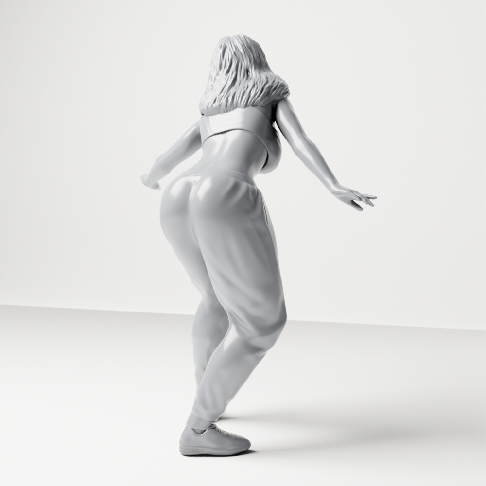 Diorama Modellbau Produktfoto 3: Stehende Figur: Skaterin in Balancehaltung mit Crop-Top, Jogginghose & Sneakern (a171)