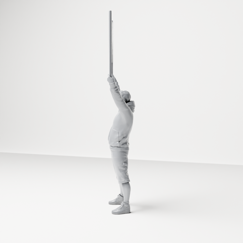 Diorama Modellbau Produktfoto 6: Stehende Figur: Demonstrant mit leerem Banner, Kapuzenpullover & Shorts (a178)