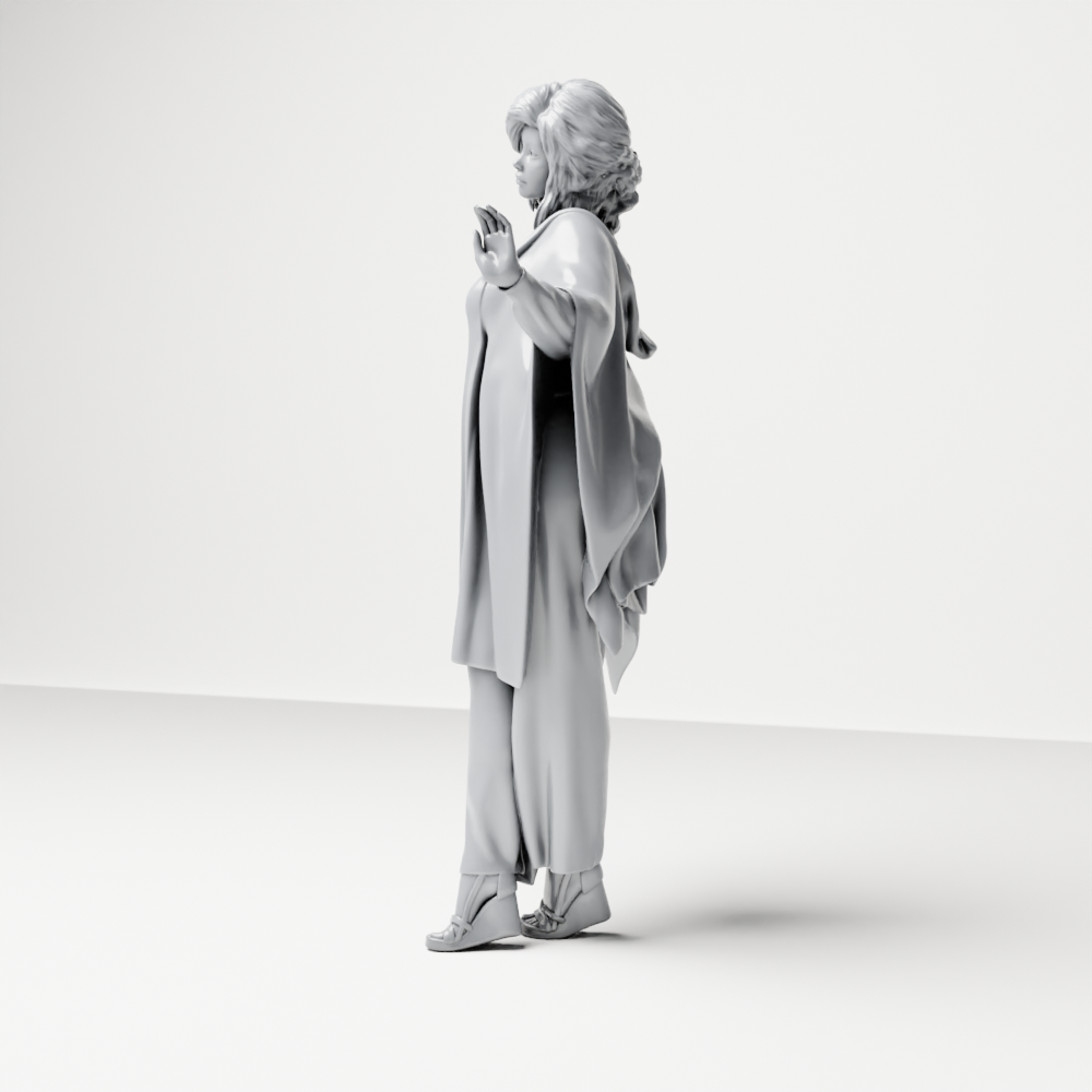 Diorama Modellbau Produktfoto 6: Stehende Figur: Frau mit erhobener Hand, fließendem Cape & Plateauschuhen (a174)
