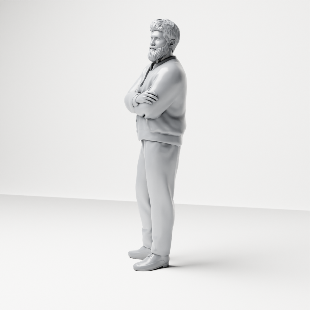 Diorama Modellbau Produktfoto 6: Stehende Figur: Bärtiger Mann mit verschränkten Armen & Strickjacke (a208)