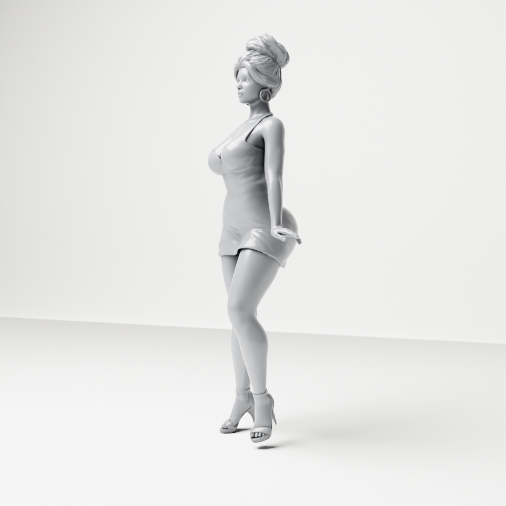 Diorama Modellbau Produktfoto 6: Stehende Figur: Frau im kurzen figurbetonten Kleid & High Heels (a177)