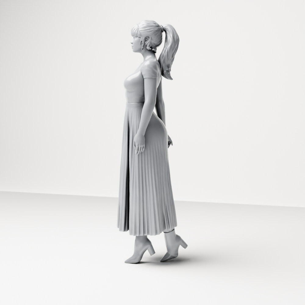Photo produit de modélisme de diorama 6 : figurine debout : femme avec haut épaules dénudées et longue jupe plissée (a181)